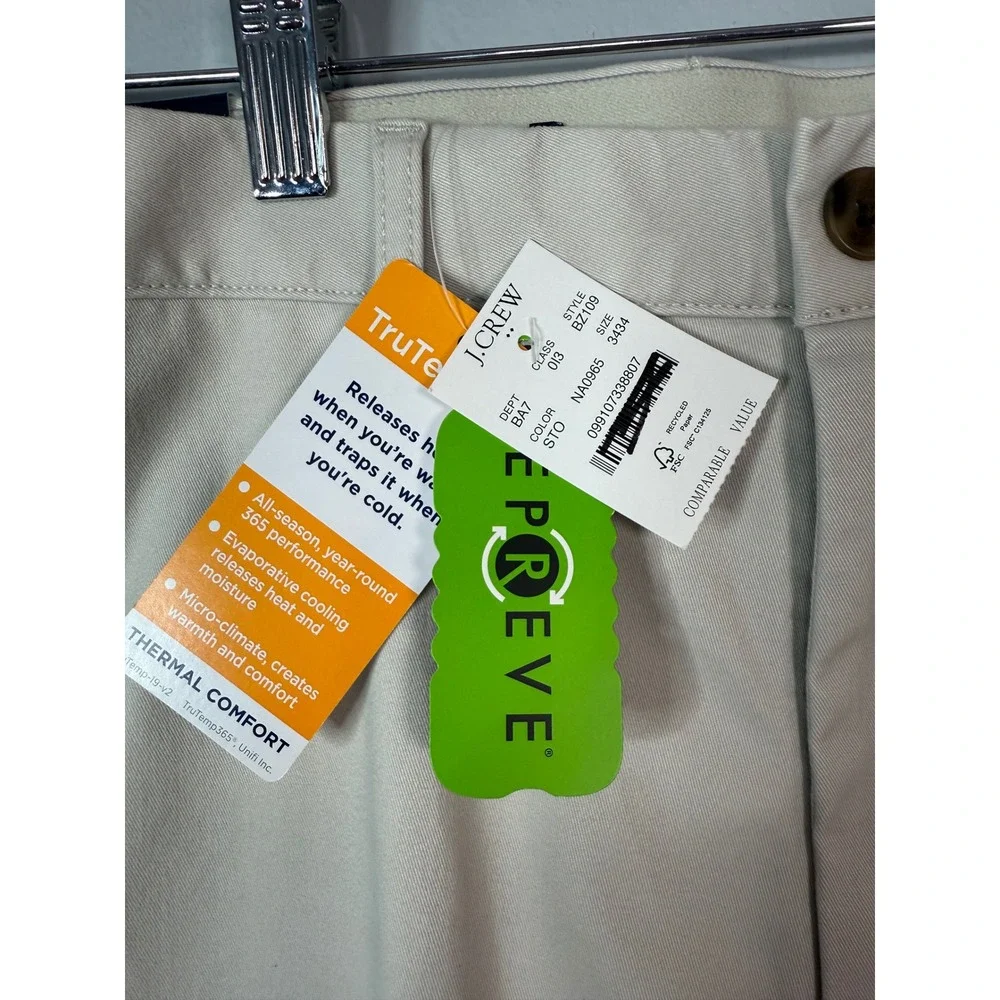 J.Crew Slim-fit TruTemp365® chino‎ pant 34 X 34 Stone NWT